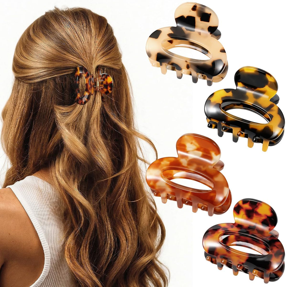 Interesse front packaging showing four mini acetate claw clips, stylish and ready