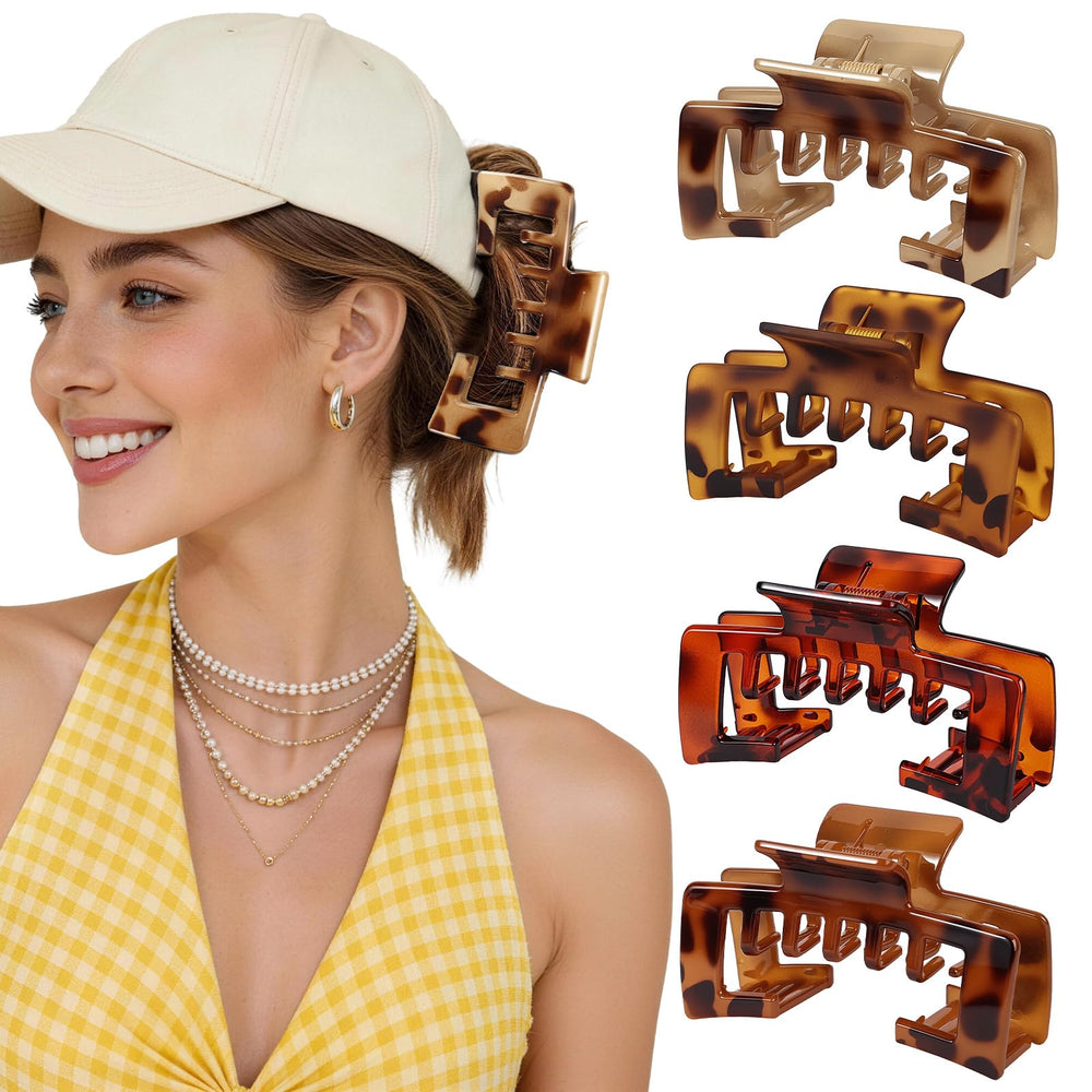 Interesse front view of tortoise shell clip showing stylish finish and secure hold