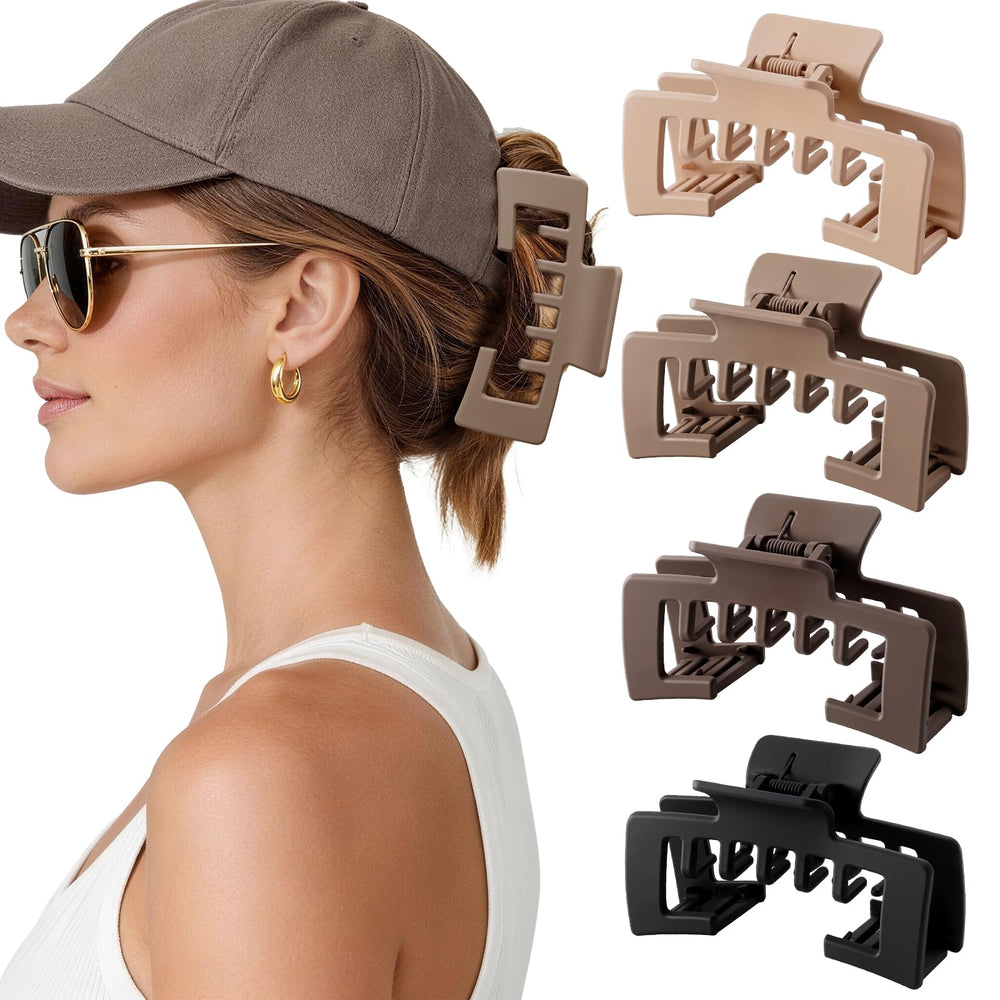 Interesse front view packaging showing four hat claw clips, convenient gift-ready set