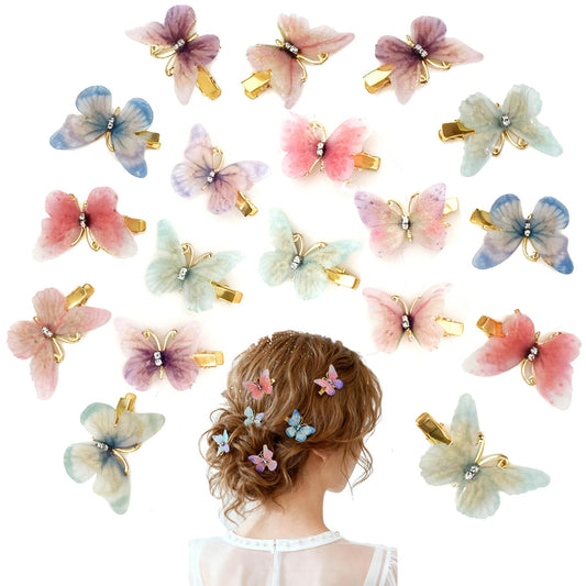 INTWGH front view of 18PCS butterfly clips showing color variety and portability