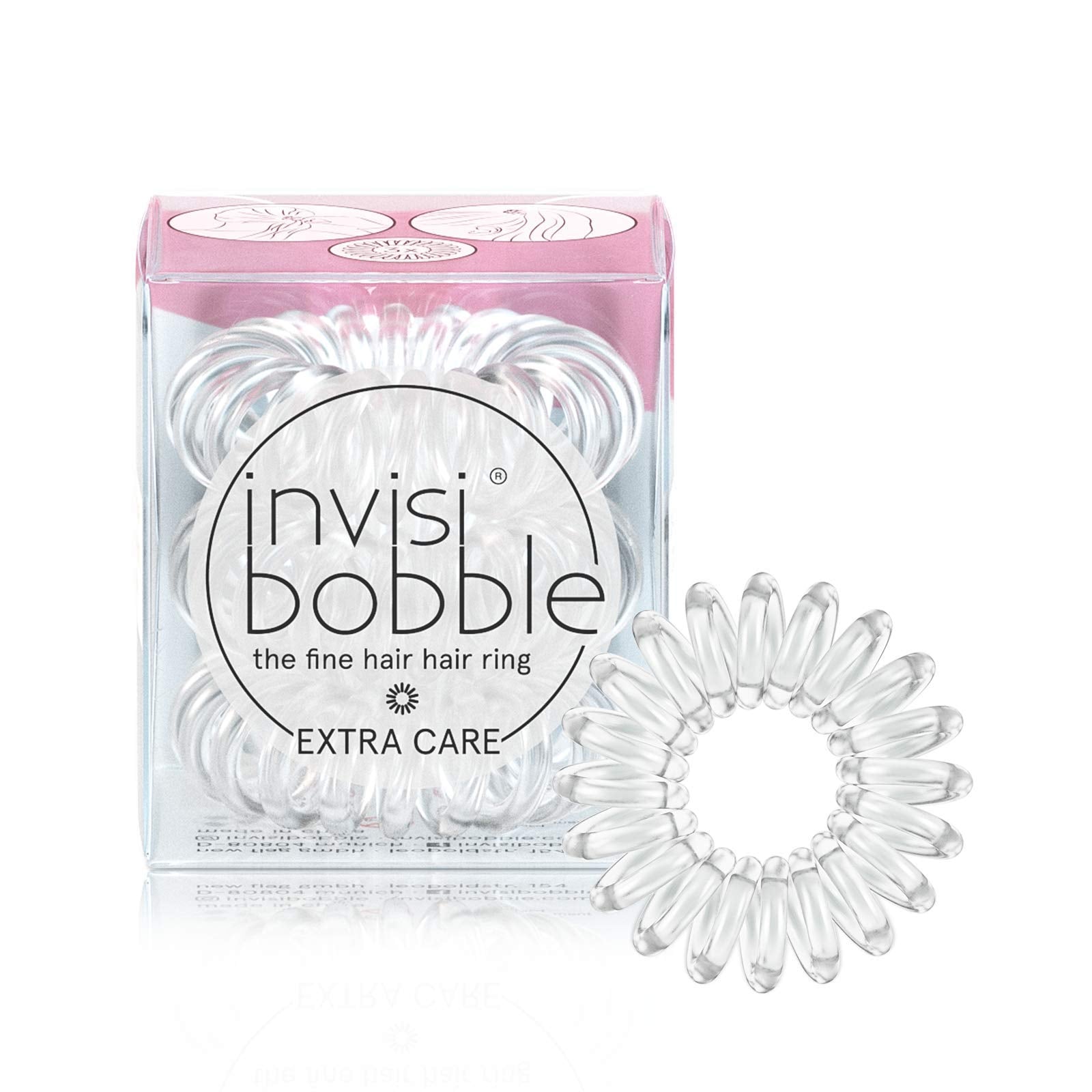 invisibobble front packaging showing crystal clear coils and discreet look