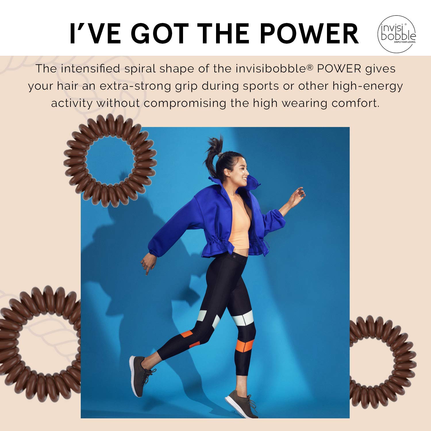 invisibobble holding a high ponytail in active woman demonstrating strong grip
