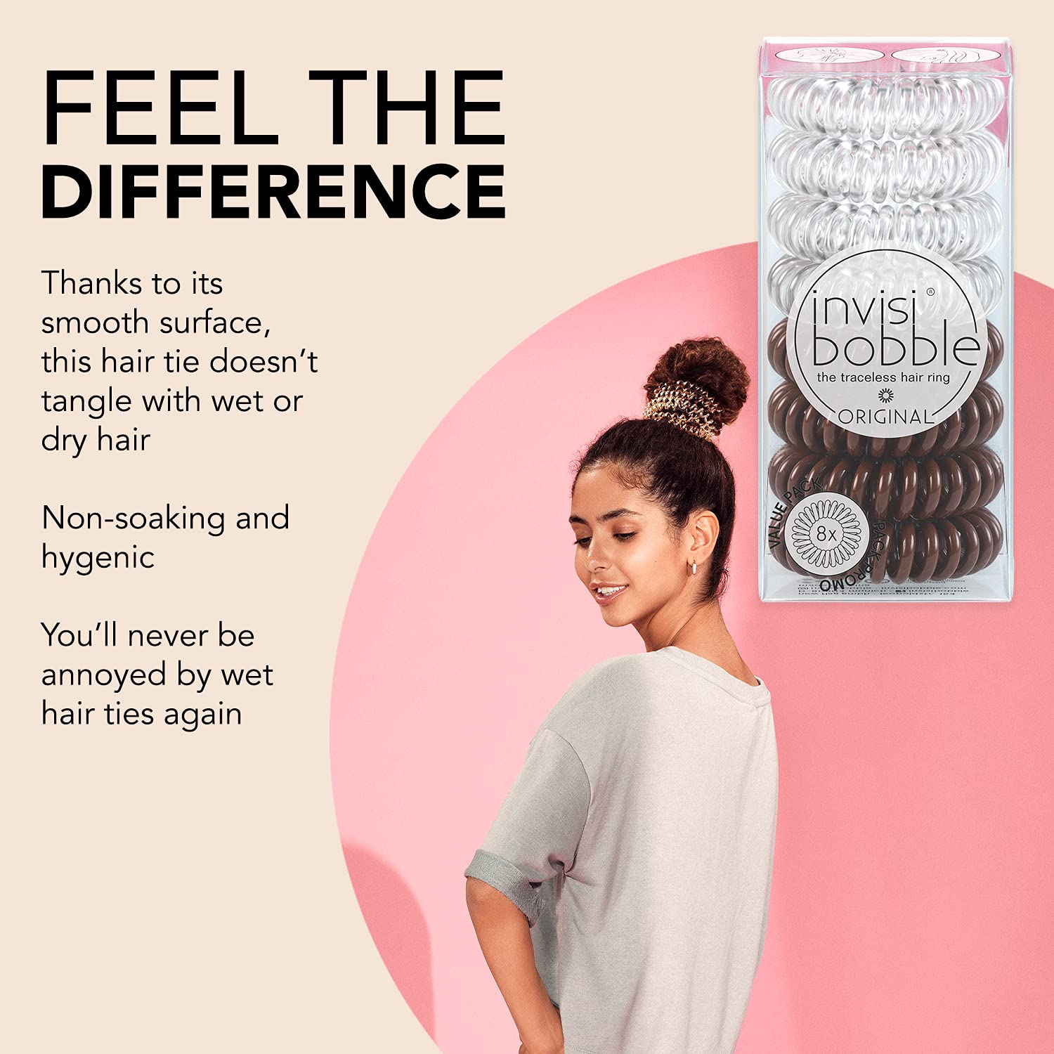 invisibobble in a high ponytail demonstrating secure hold for active days