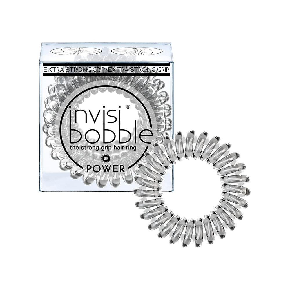 invisibobble front pack showing three crystal clear coils and product branding for strong hold