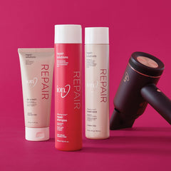 ion treatment on bathroom shelf in lifestyle scene, suggests daily at-home use
