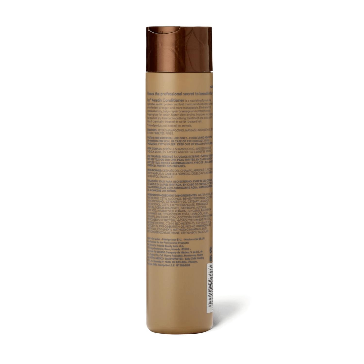 ion keratin conditioner close-up of pump and label highlighting sulfate-free benefit