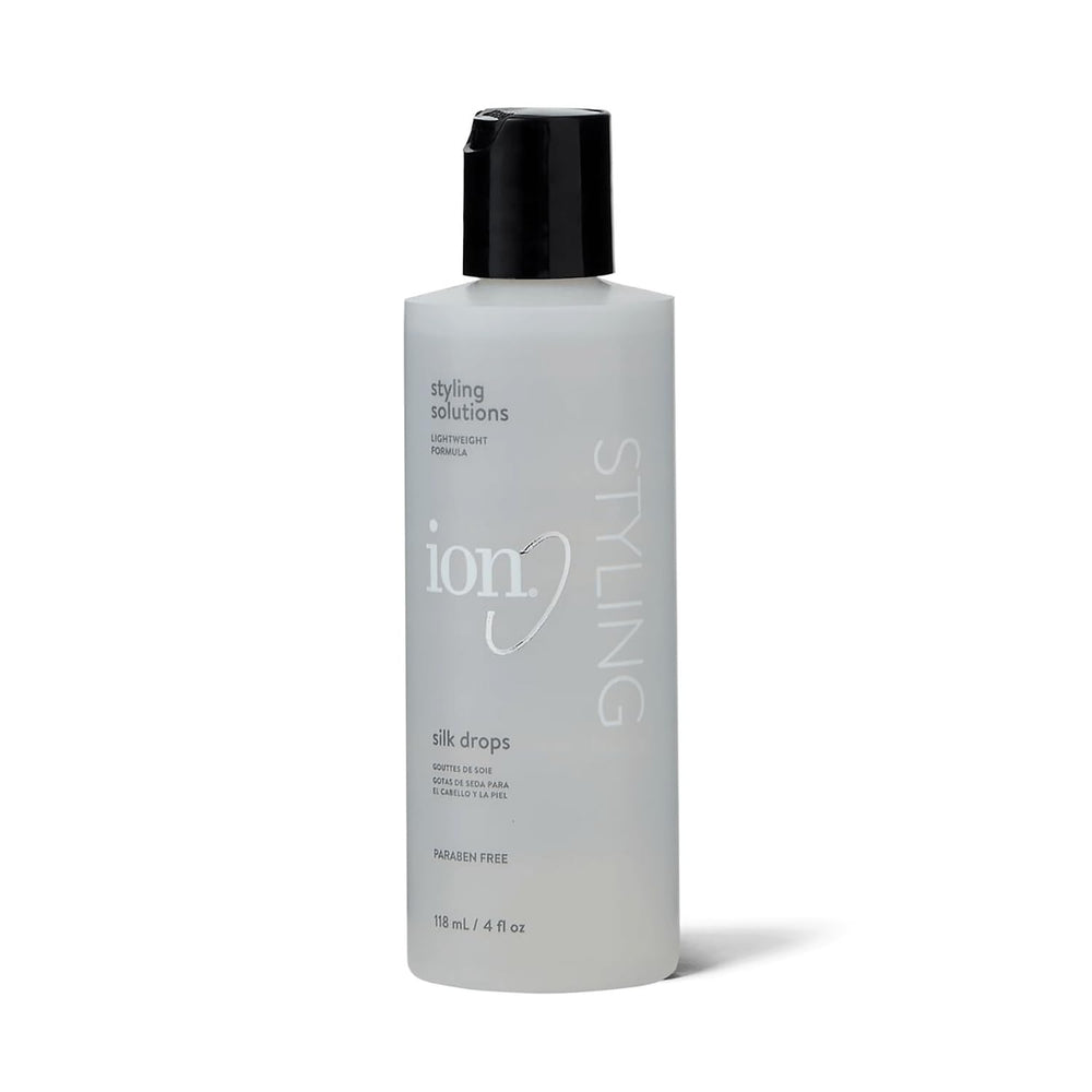 ion Silk Drops front bottle view showing sleek packaging and product benefit