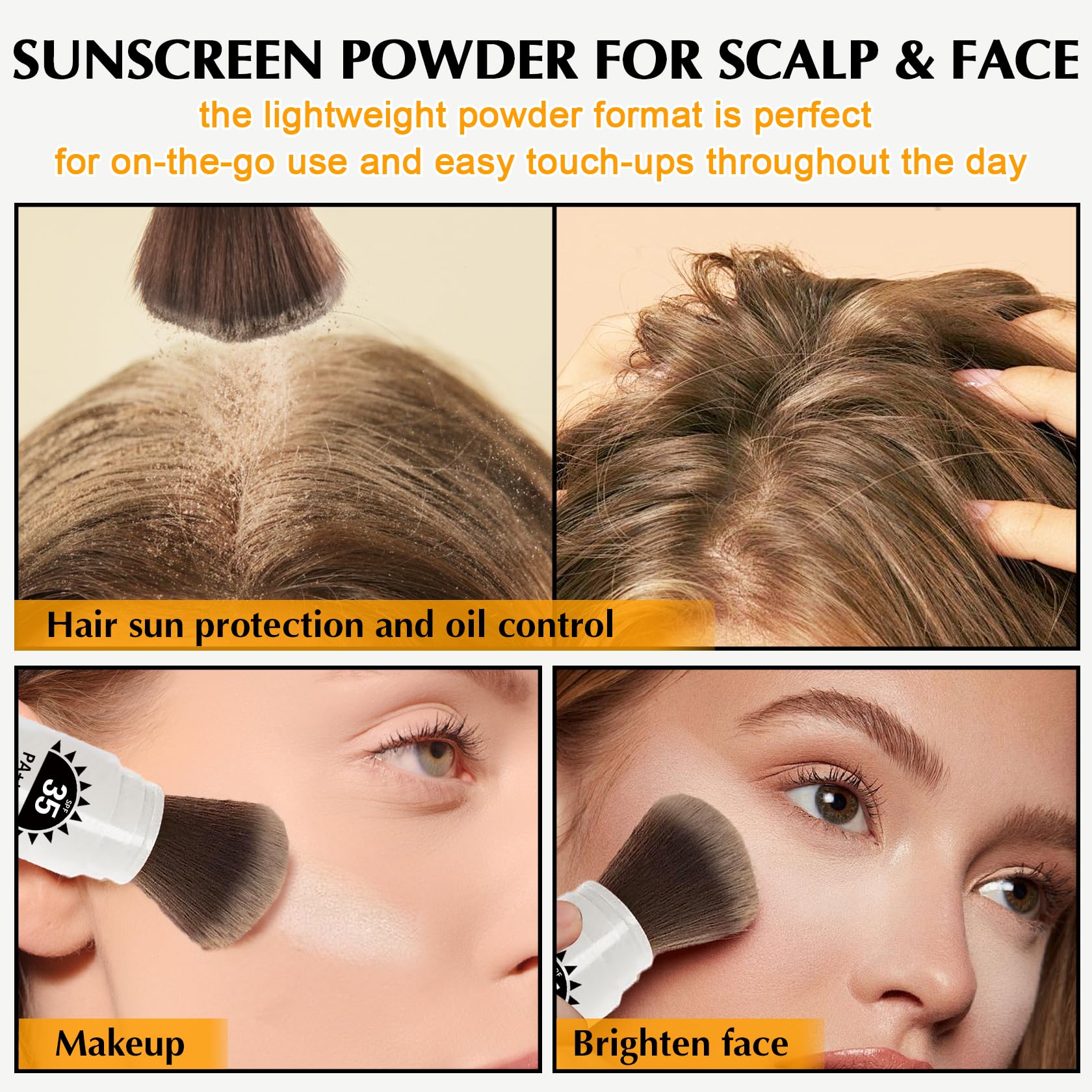 IONSGAKO applying powder to face with brush for oil control and makeup setting benefit