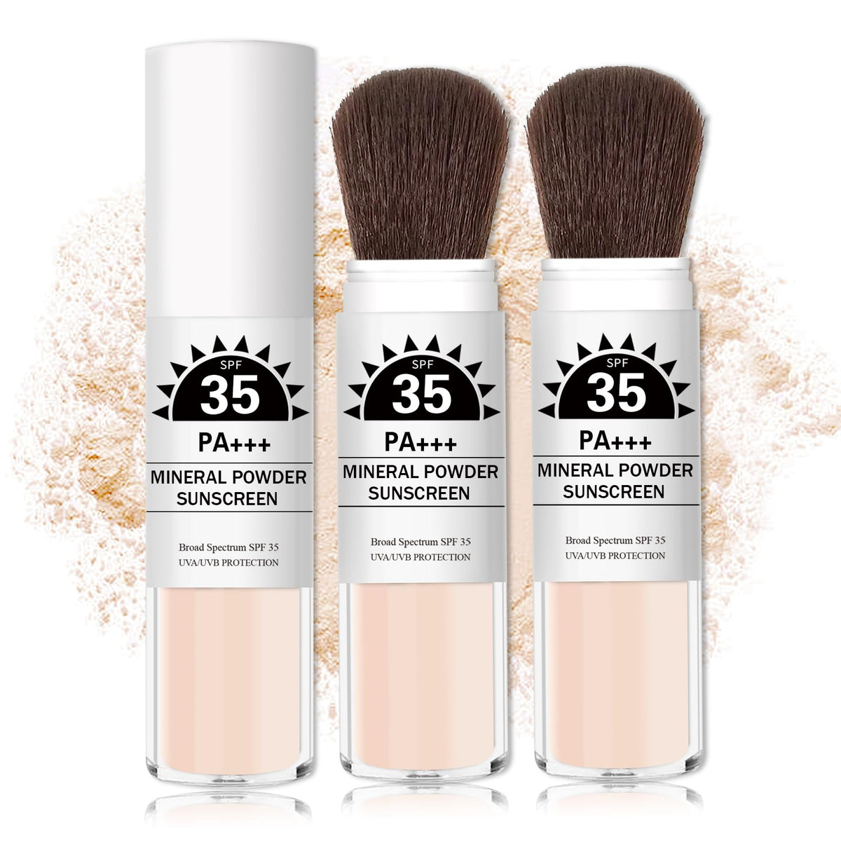 IONSGAKO front compact showing translucent mineral powder and brush, easy sun protection