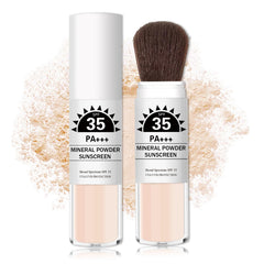 IONSGAKO front view of brush powder and cap showing portable design and quick SPF benefit