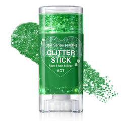 IONSGAKO green glitter stick front view shows compact packaging and easy-twist usability