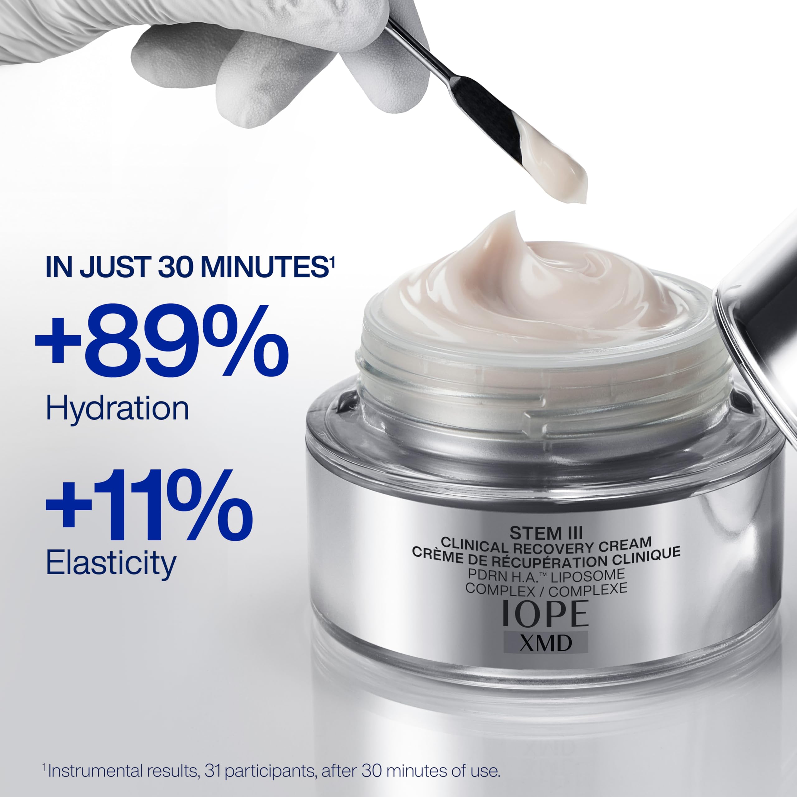 IOPE XMD Stem III application on hand illustrating gentle soothing and moisturization