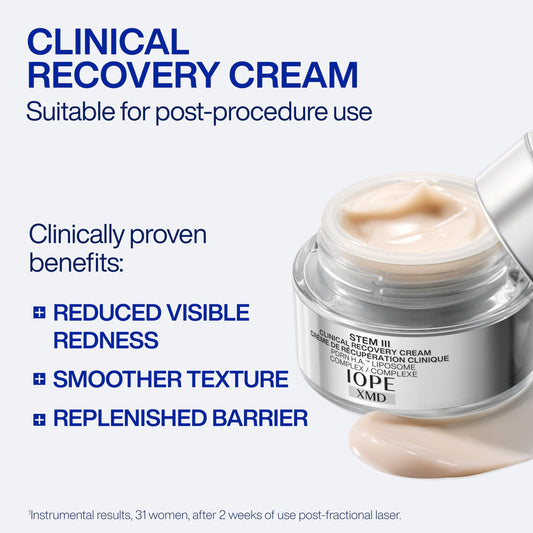 IOPE XMD Stem III cream texture swipe demonstrating lightweight, fast-absorbing hydration