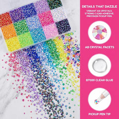 Iovsnim close-up of 15-color rhinestone selection for gradient creativity