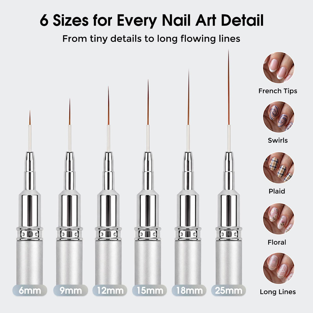 IPENCILLO brushes arranged by length to show 6 to 25mm sizes for precise line variety