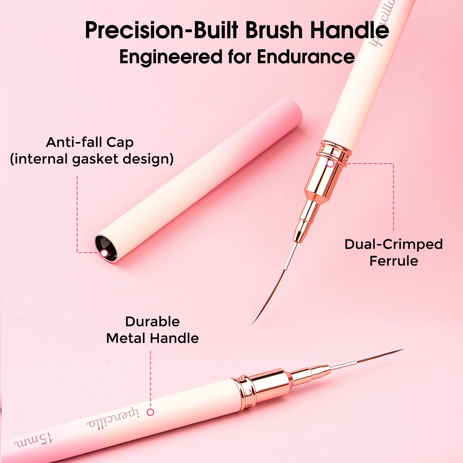 IPENCILLO brushes with protective caps stored in case to protect tips and extend brush life