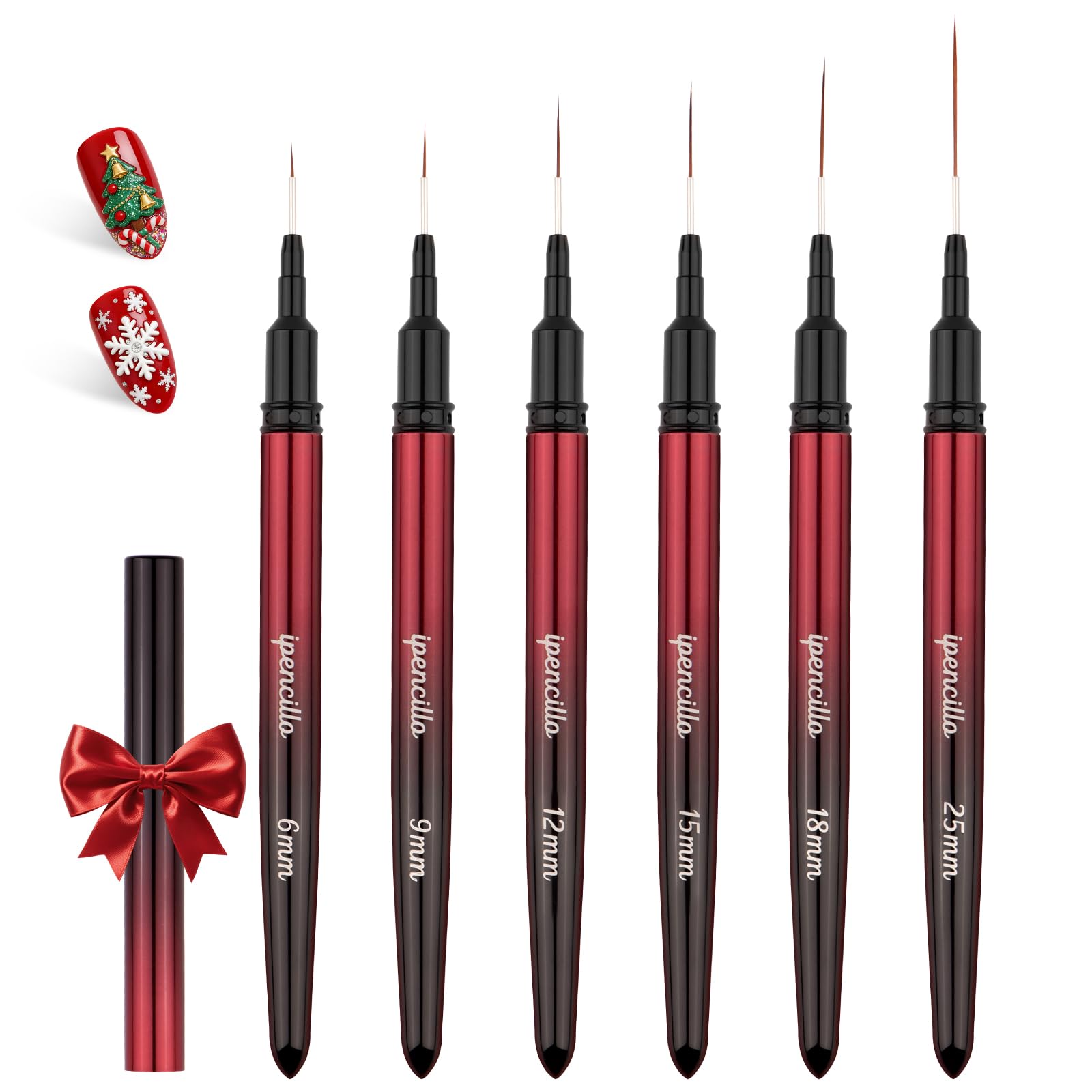 IPENCILLO front view of 6-piece brush set showing sizes and packaging for easy selection