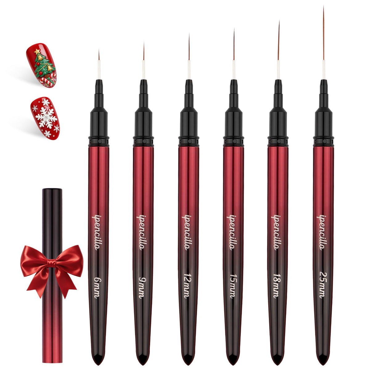 IPENCILLO front view of 6-piece brush set showing sizes and packaging for easy selection