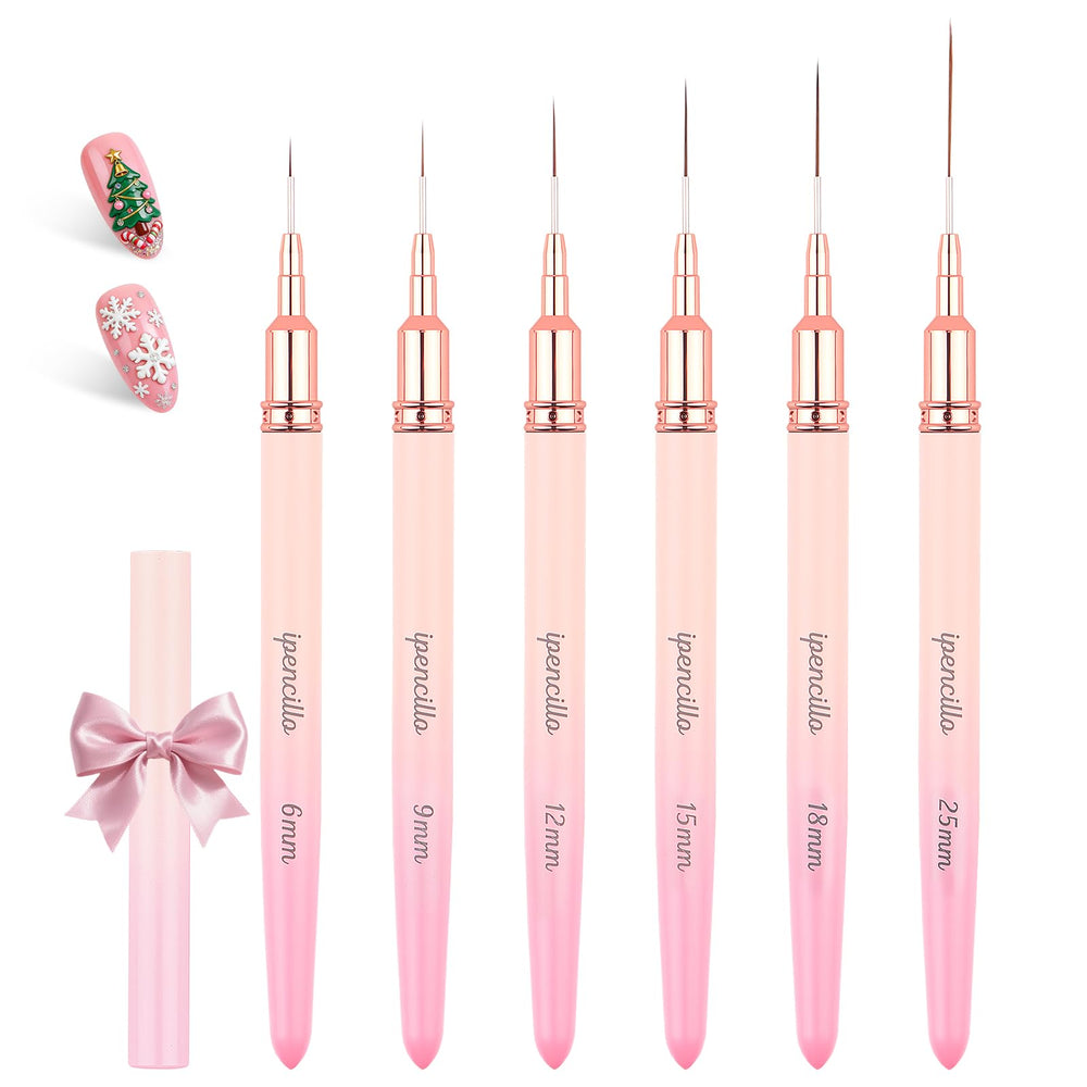 IPENCILLO front view of six pink liner brushes showing size range and organized layout for easy selection
