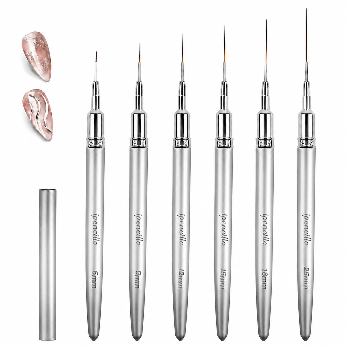 IPENCILLO front packaging showing six liner brushes and compact storage, ideal for organized nail artists