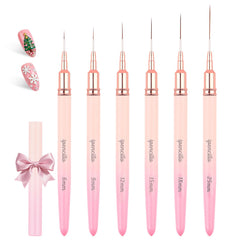 IPENCILLO front view of six pink liner brushes showing size range and organized layout for easy selection