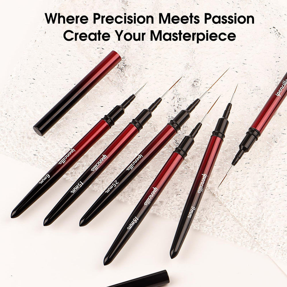 IPENCILLO brushes displayed next to a fingernail to show size differences