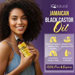 IQNATURAL close-up pour of thick castor oil showing texture and richness