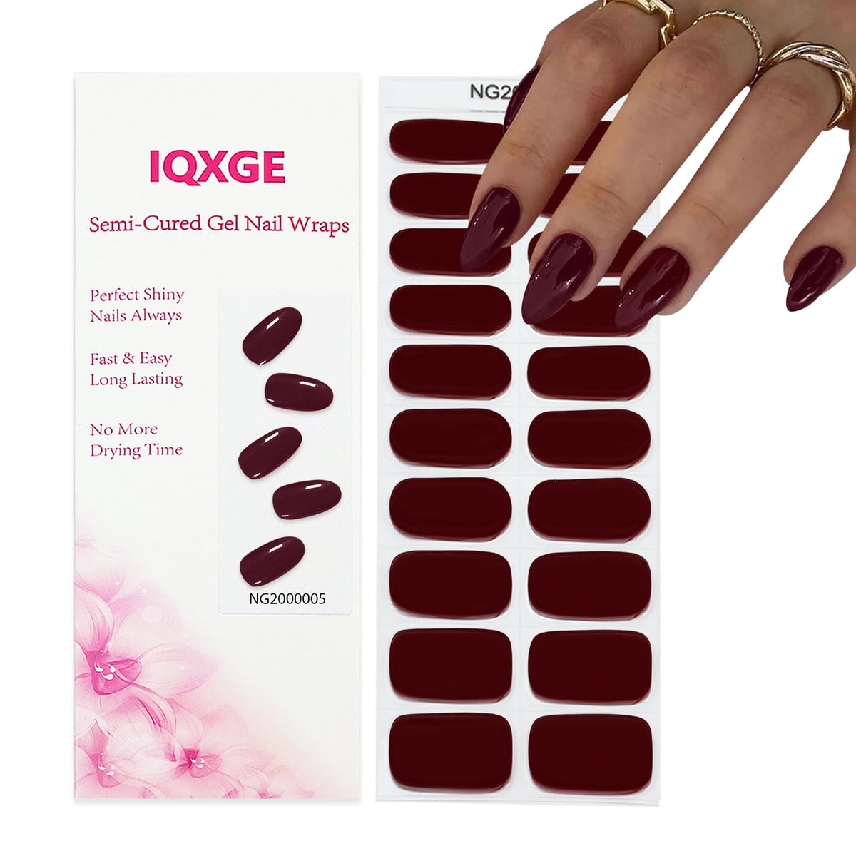 IQXGE front packaging showing burgundy gel strips, clear product overview benefit