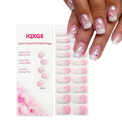 IQXGE front packaging showing pink ombré floral strips and contents for instant polish