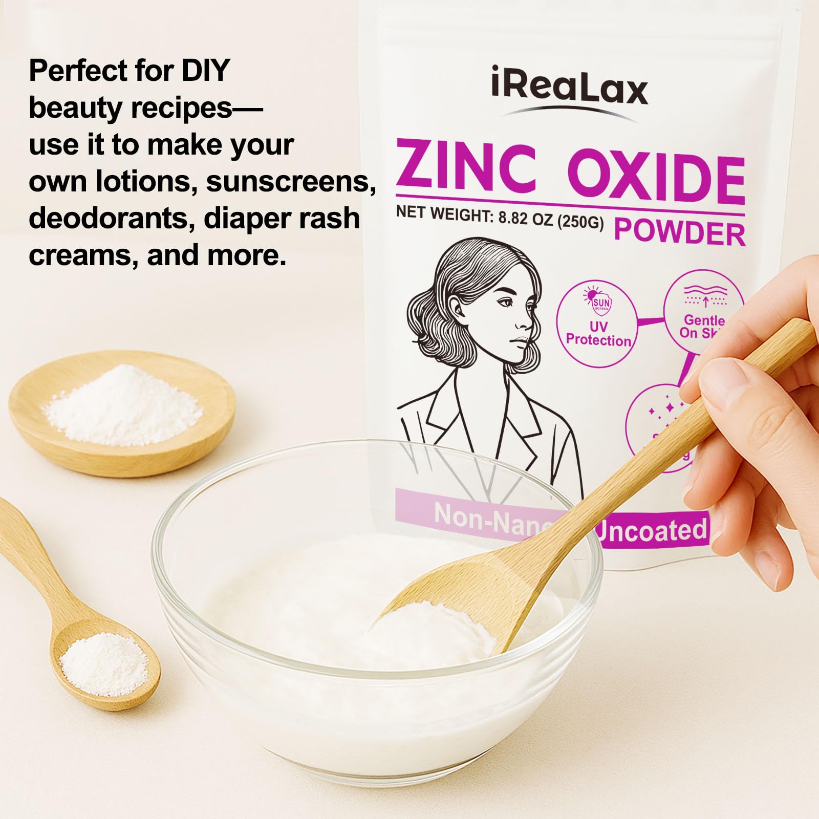 iReaLax beside a ruler for scale to show 250g portion size and practical home use