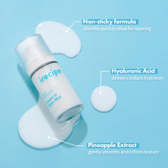 IRECIPE milky mist texture landing on skin for instant hydration