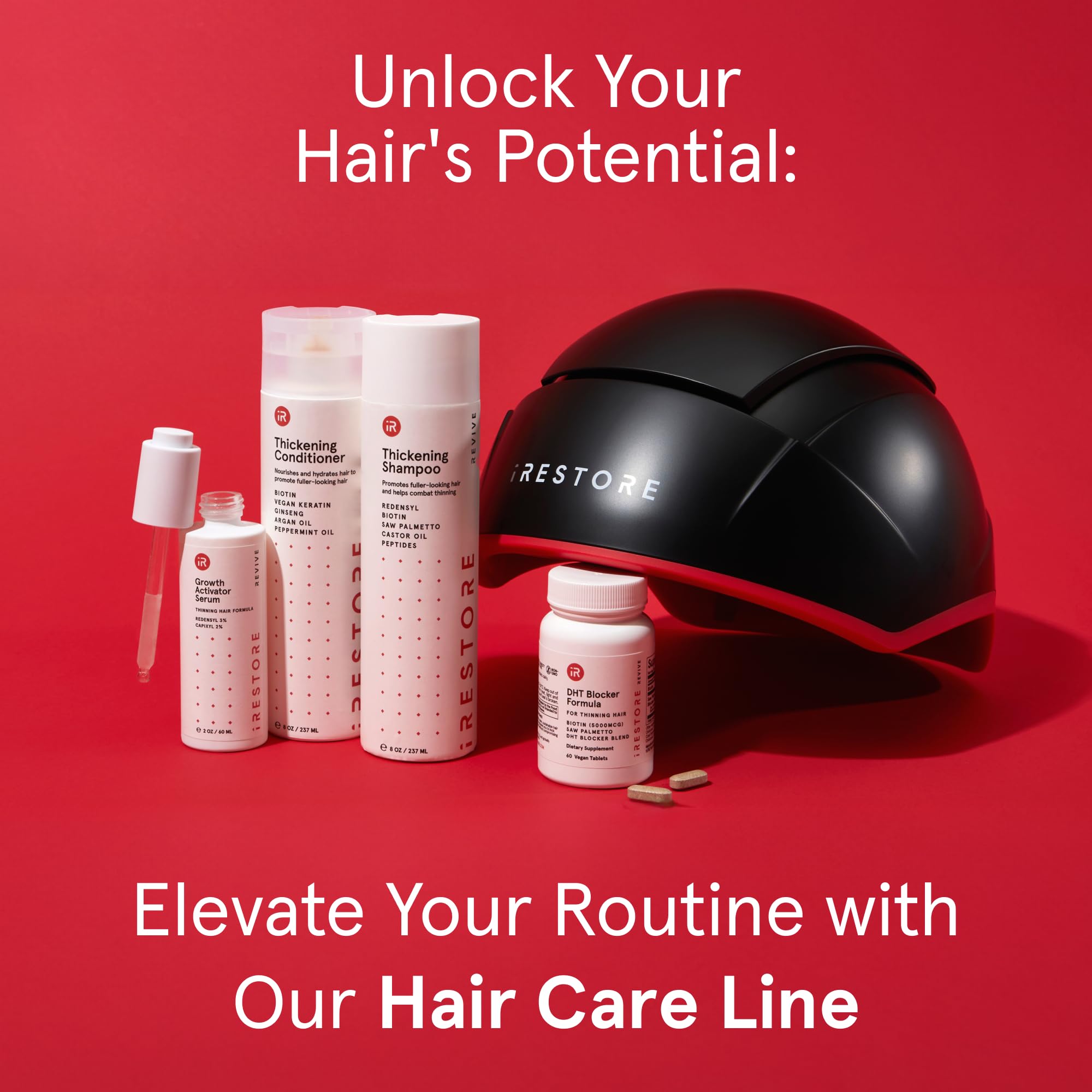 iRestore conceptual before-and-after display showing potential hair density benefit