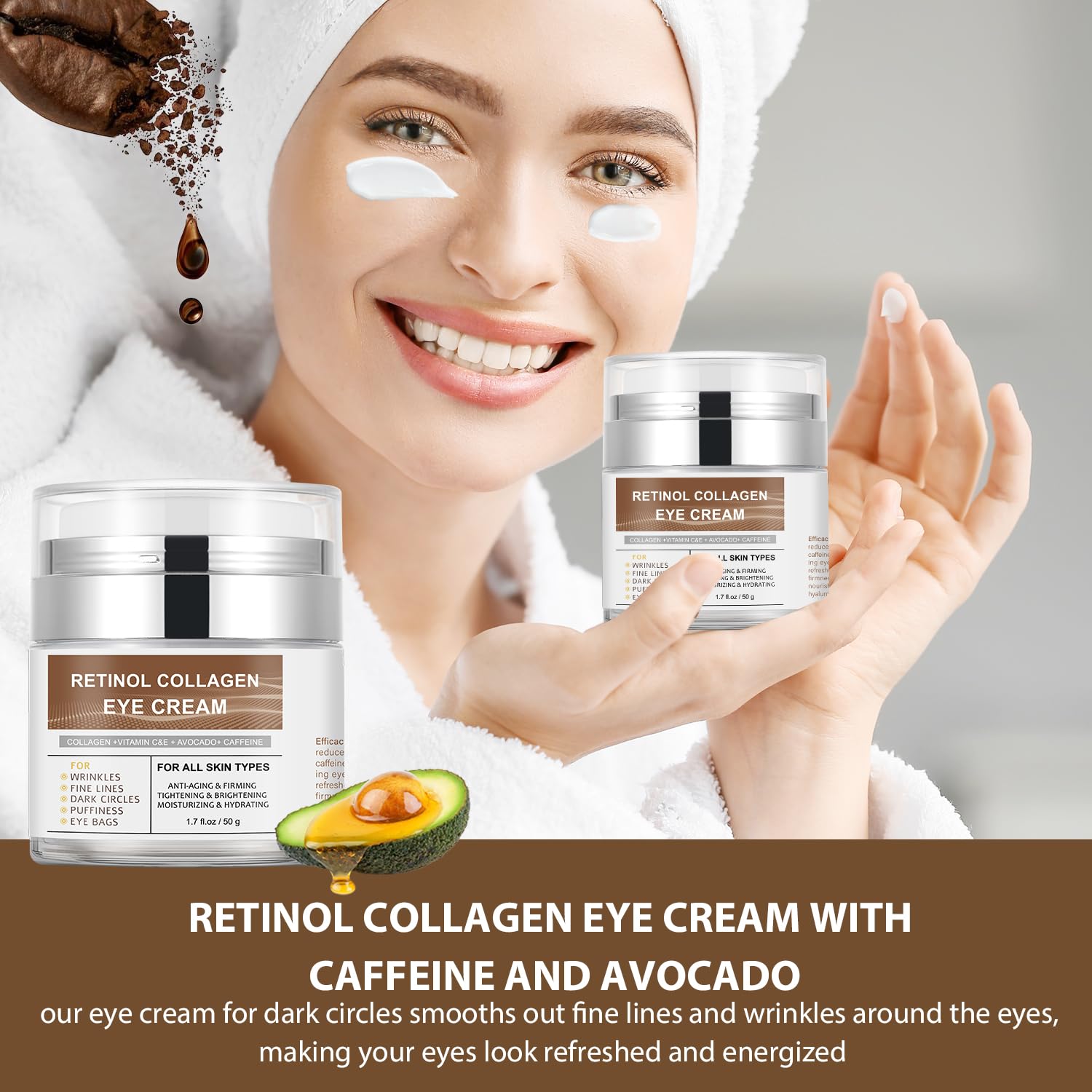 IREV fingertip applying small amount to under-eye area for gentle use
