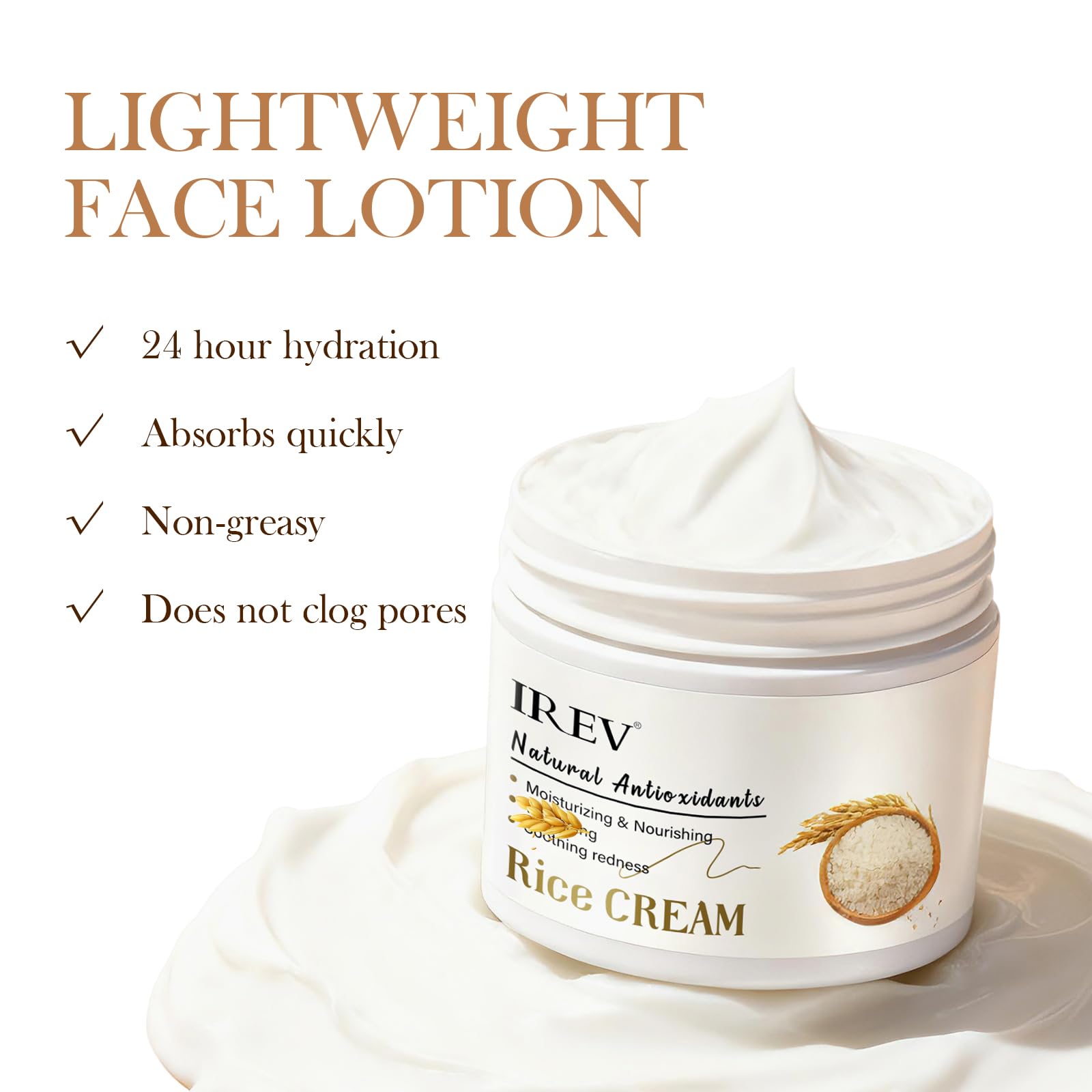 IREV applying cream to face in morning routine for lightweight, non-greasy feel