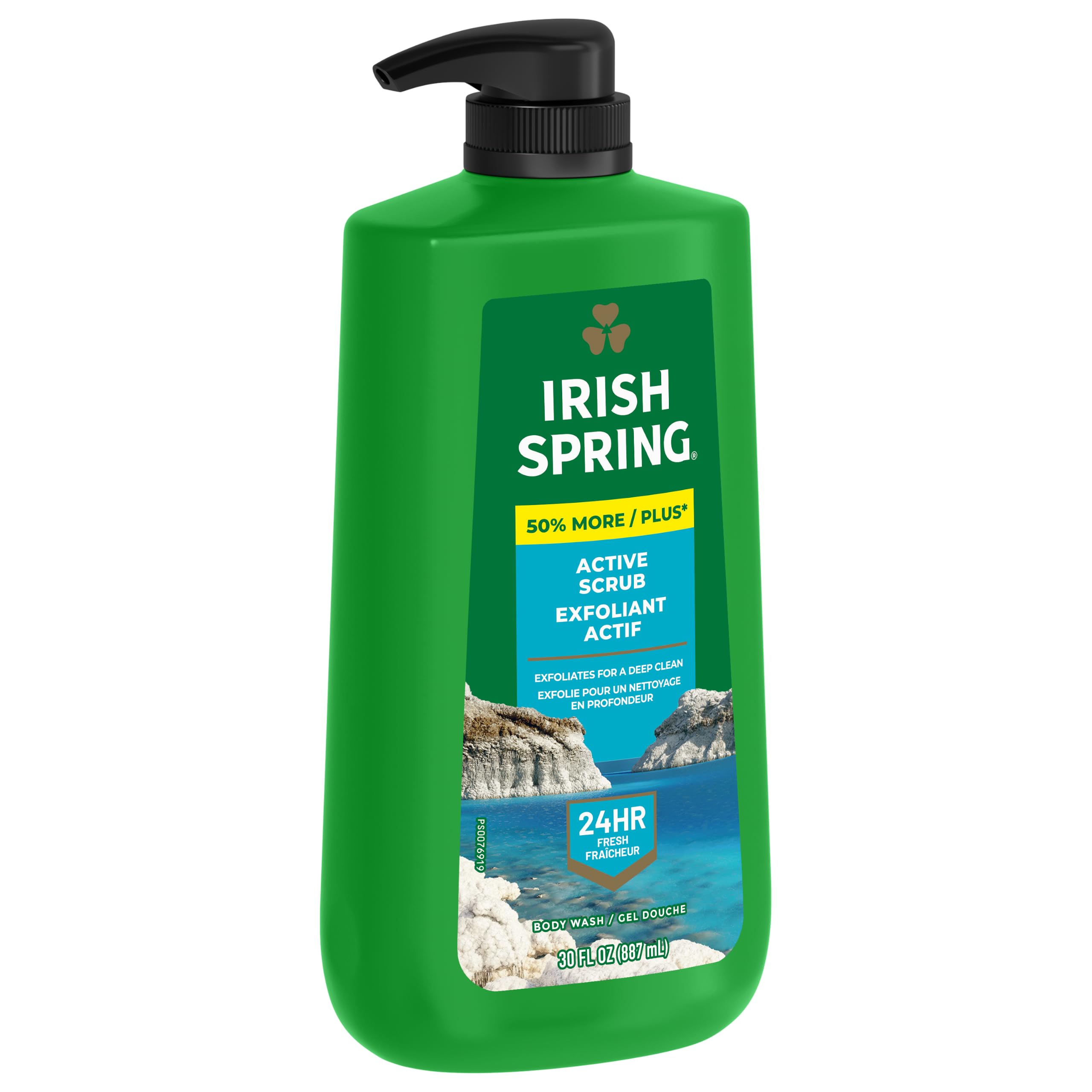 Irish Spring eco symbols close-up highlighting biodegradable ingredients benefit