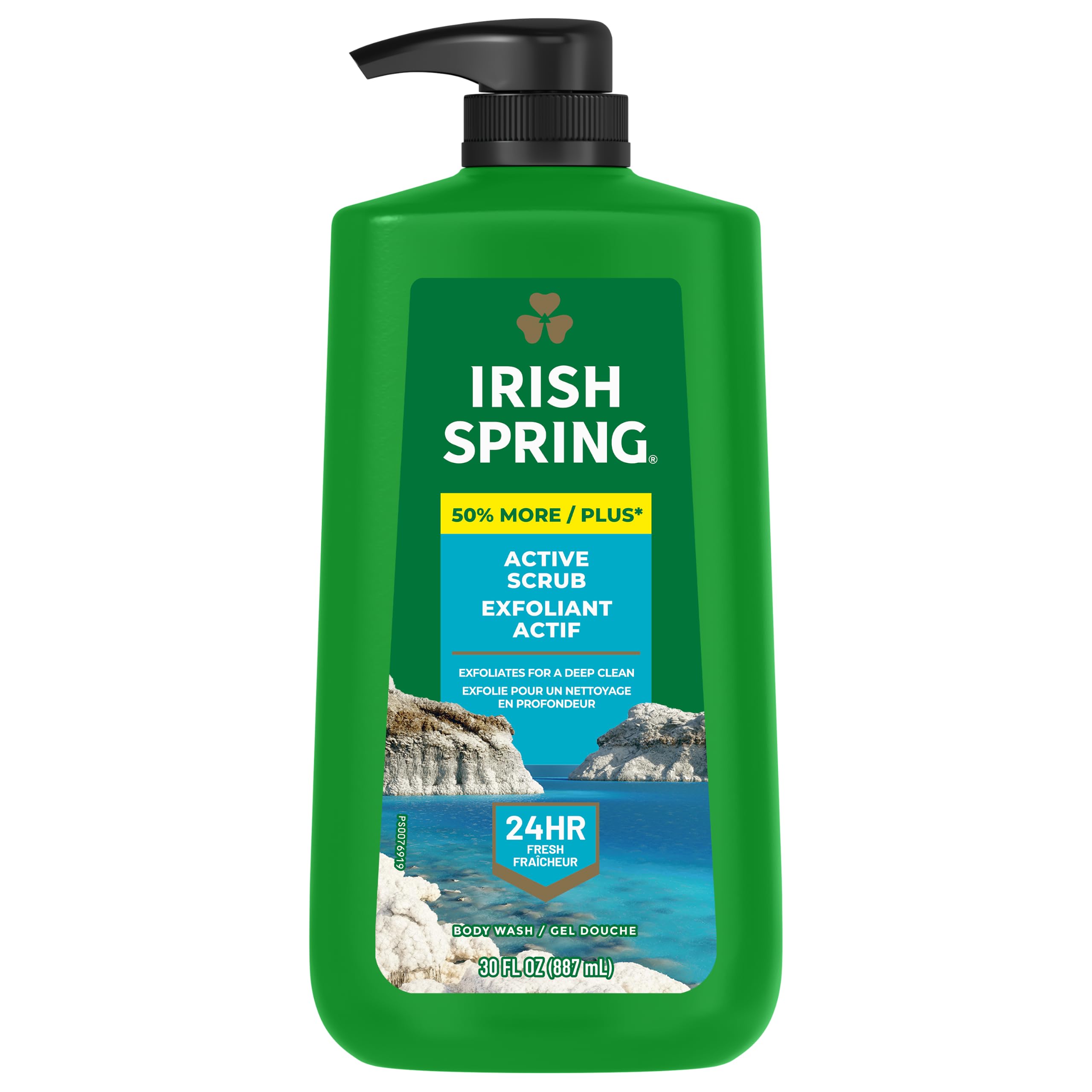 Irish Spring next to common toiletries to show 30 fl oz scale and value