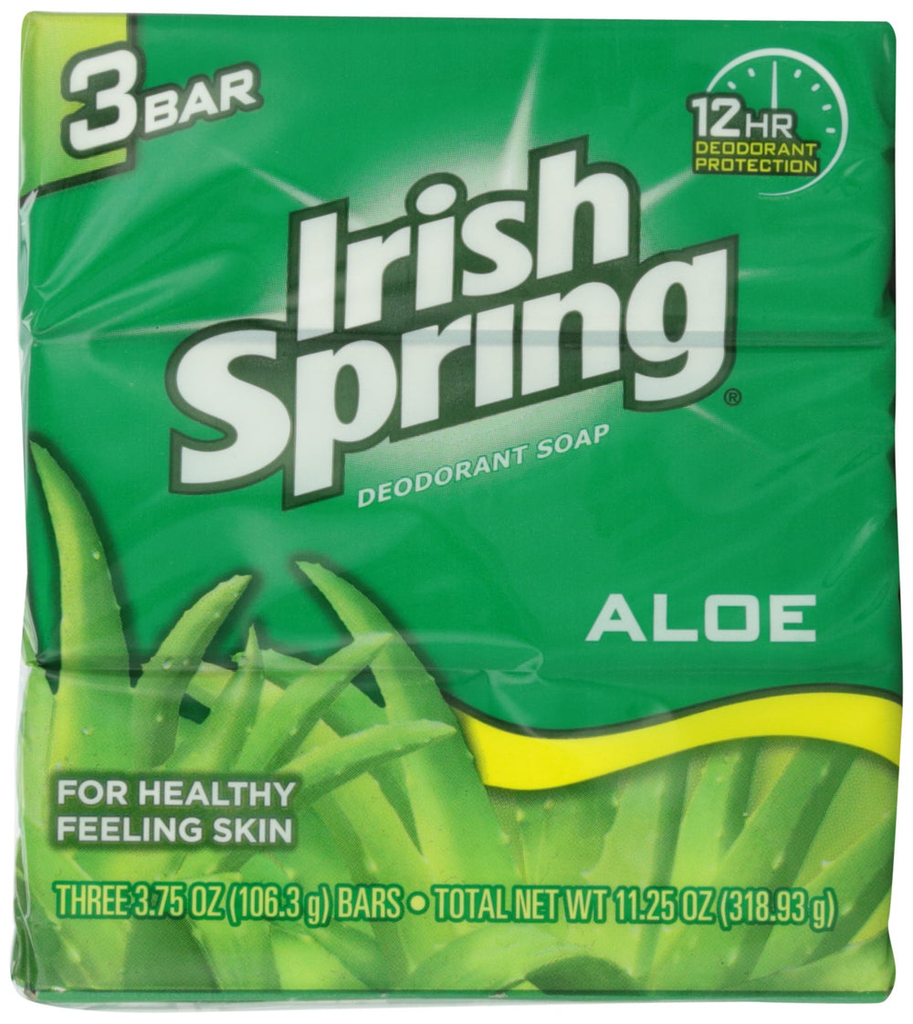 Irish Spring aloe bar placed in bathroom setting indicating daily use convenience