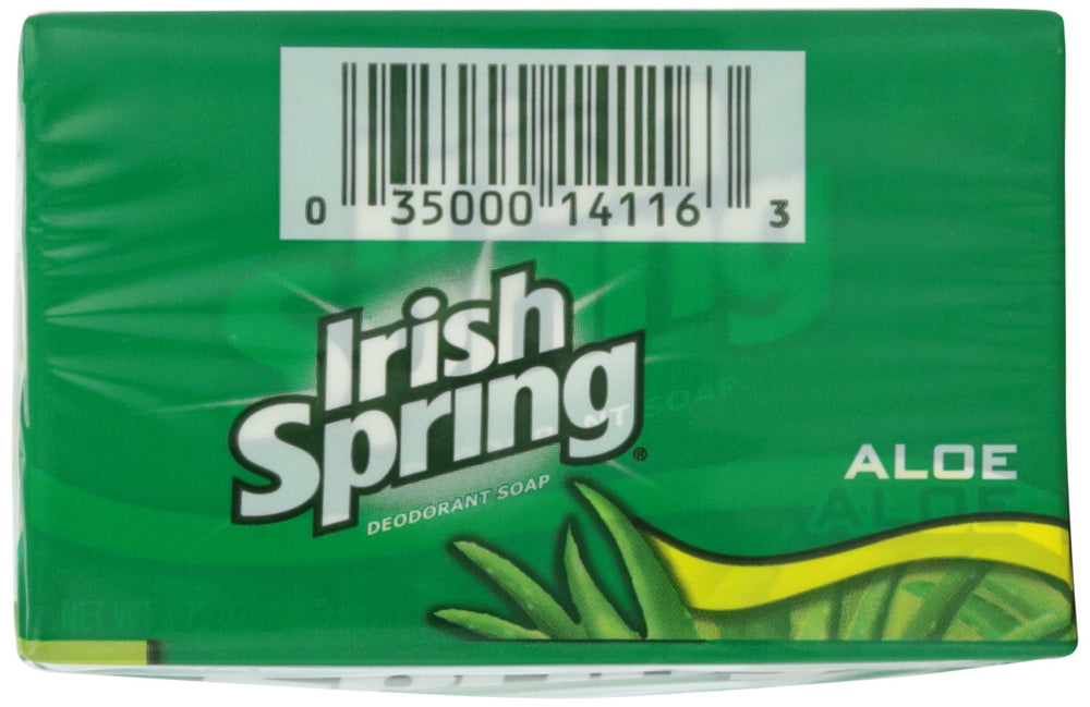Irish Spring aloe bar next to travel items illustrating compact size and portability