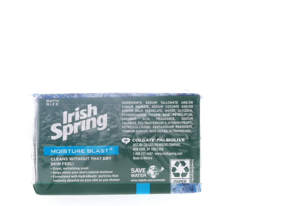 Irish Spring bar resting on shower ledge demonstrating in-shower use