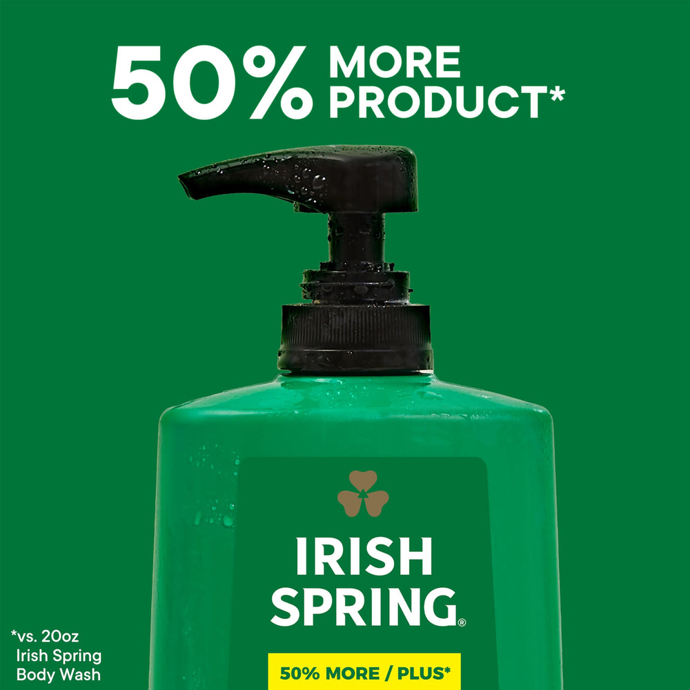 Irish Spring bottle staged in bathroom setting showing stylish storage and freshness benefit