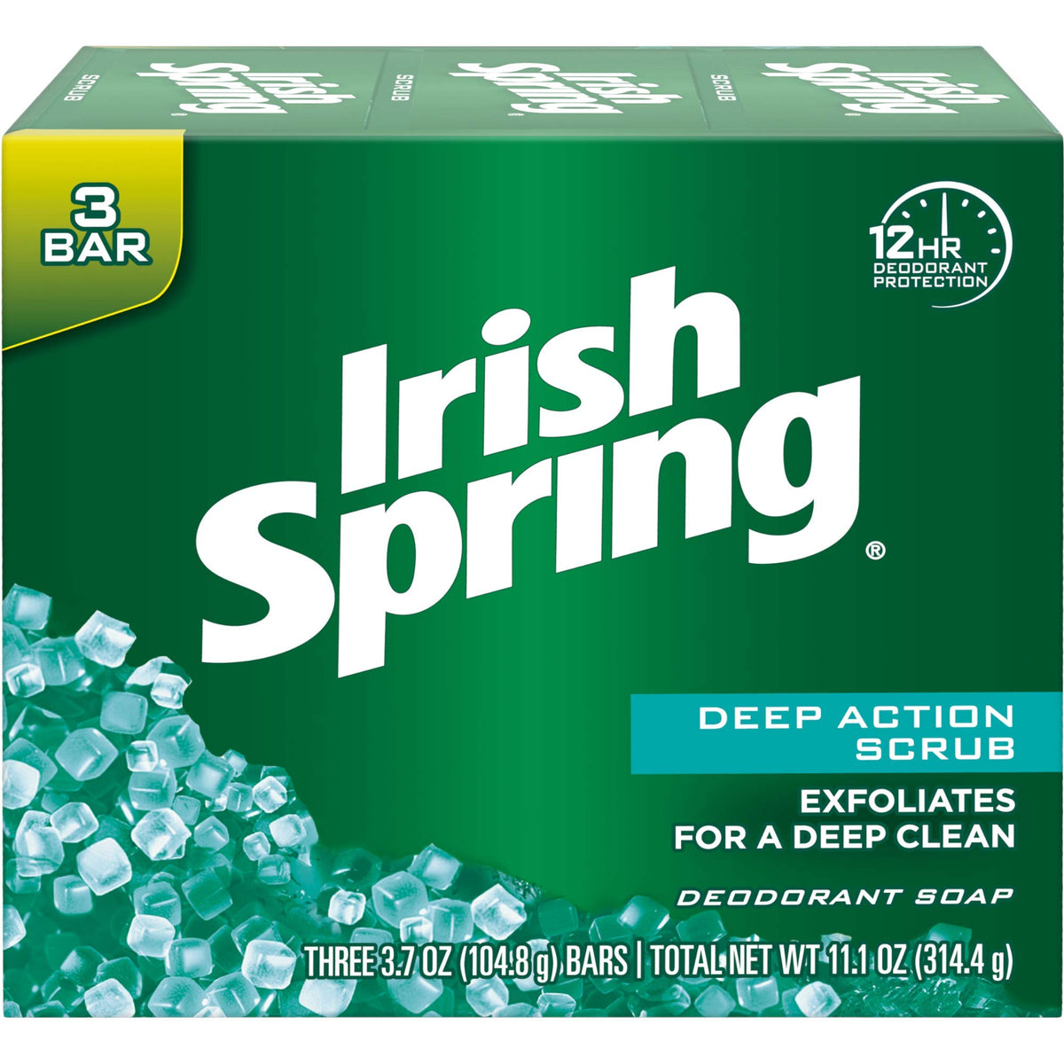 Irish Spring front packaging showing bars and clean scent benefit