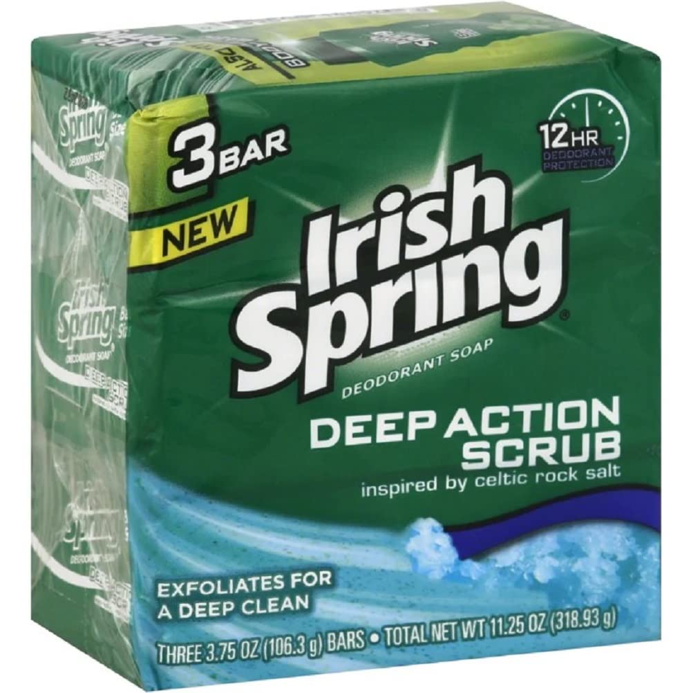Irish Spring front packaging showing three invigorating bars and fresh scent benefit