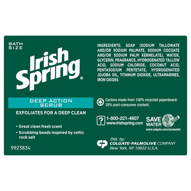 Irish Spring label and ingredient panel informing users about product features