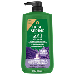 Irish Spring front package showing eucalyptus and bergamot scent benefits
