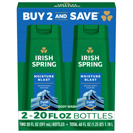 Irish Spring bottle front view showing label and volume, highlighting freshness
