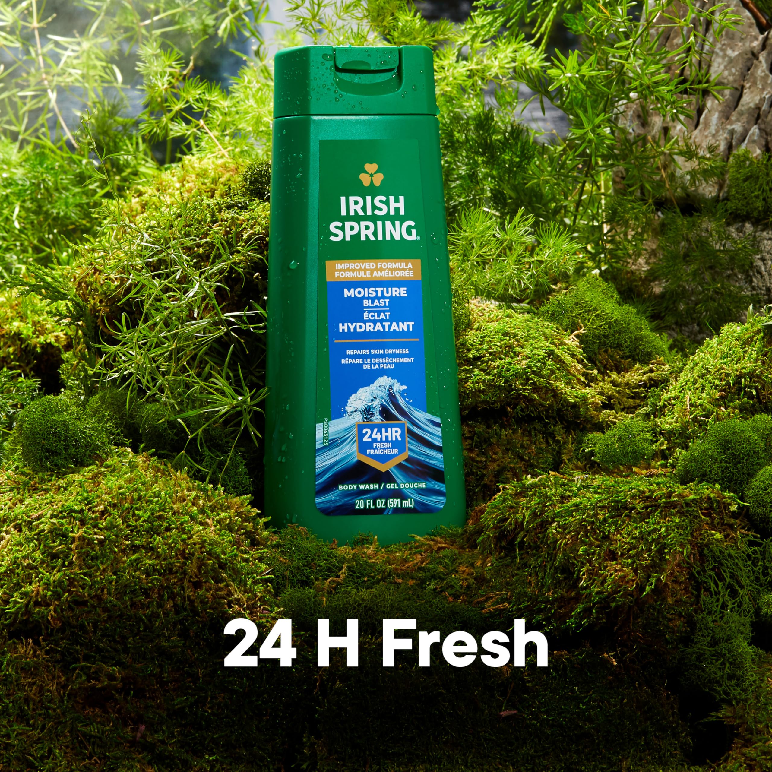 Irish Spring pump cap leak-proof detail, demonstrating spill-free travel benefit