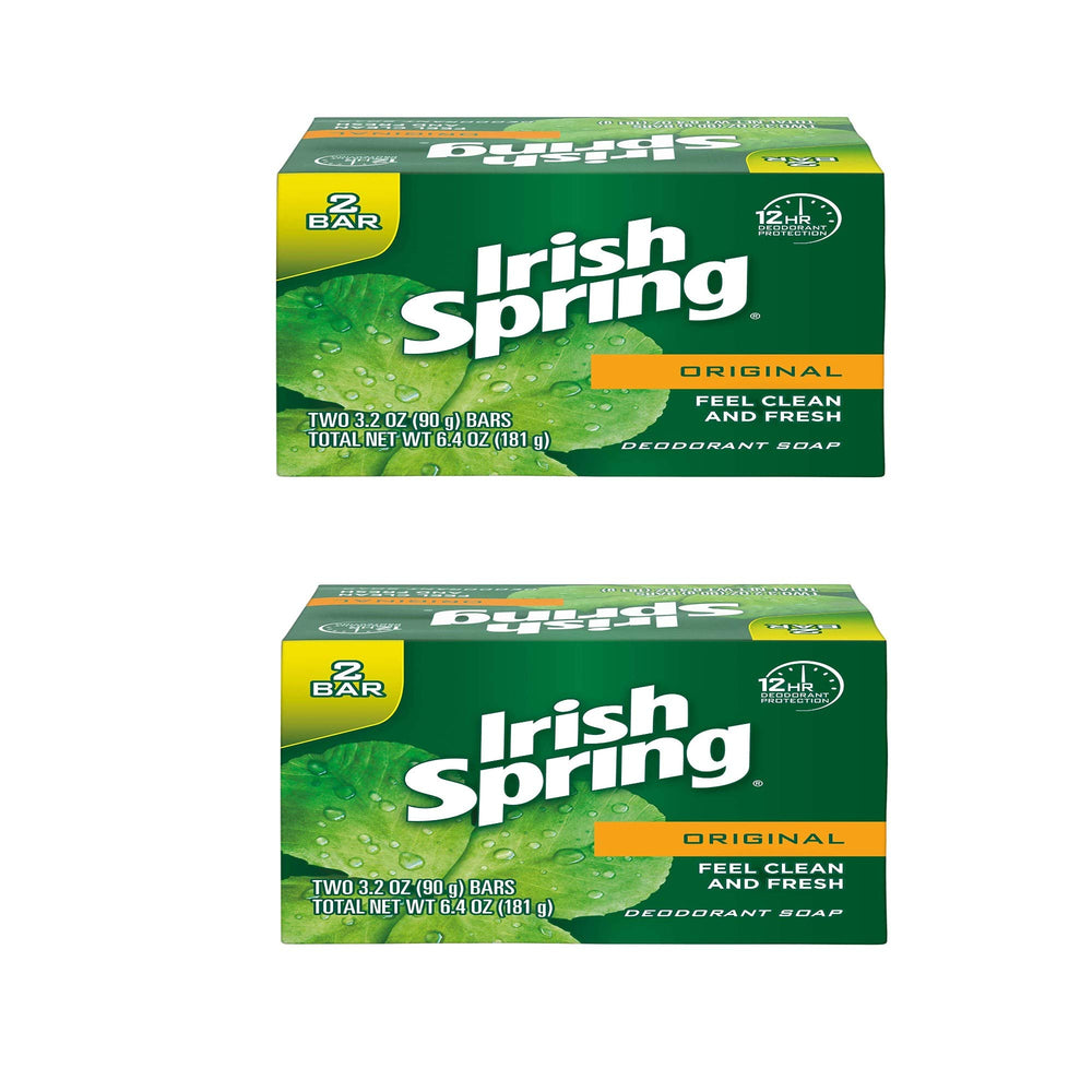 Irish Spring bar front packaging showing four original bars and fresh scent benefit