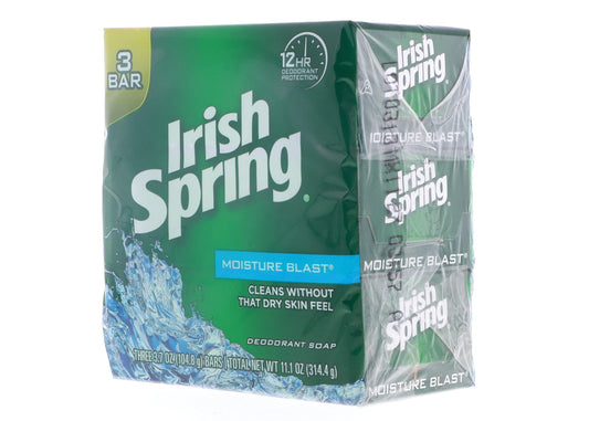 Irish Spring single bar front label displaying scent and deodorant benefit