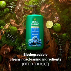 Irish Spring next to everyday items showing 30 oz size and long-lasting supply benefit