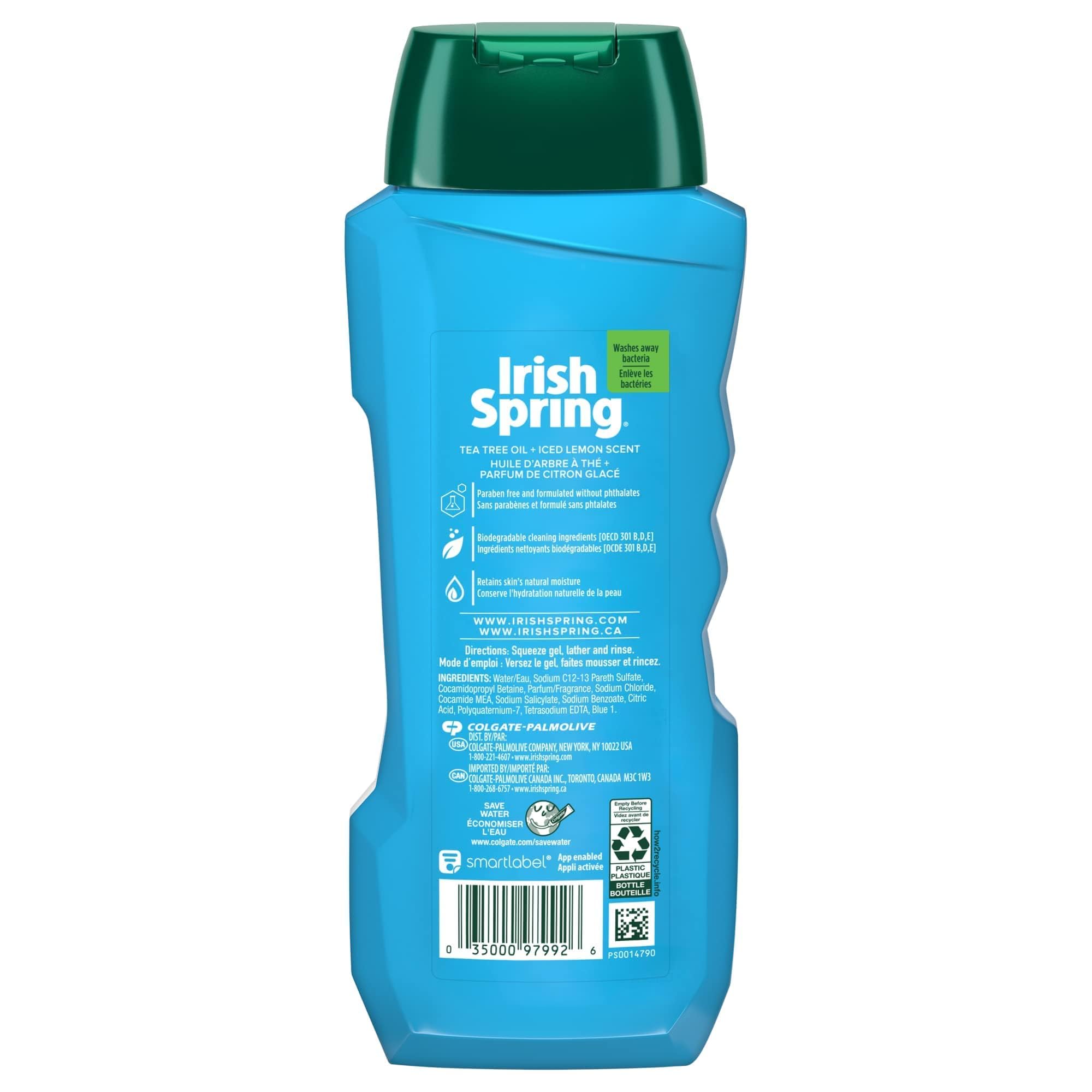 Irish Spring gel texture close-up highlighting moisturizing formula and invigorating iced lemon scent benefits